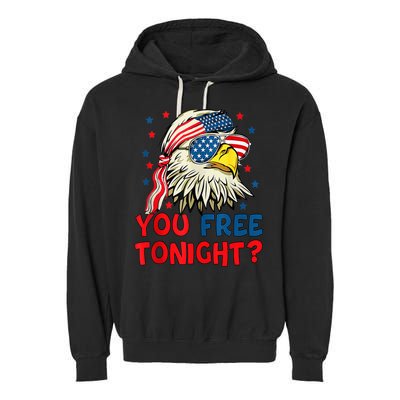 You Free Tonight Bald Eagle Mullet American Flag 4th Of July Garment-Dyed Fleece Hoodie
