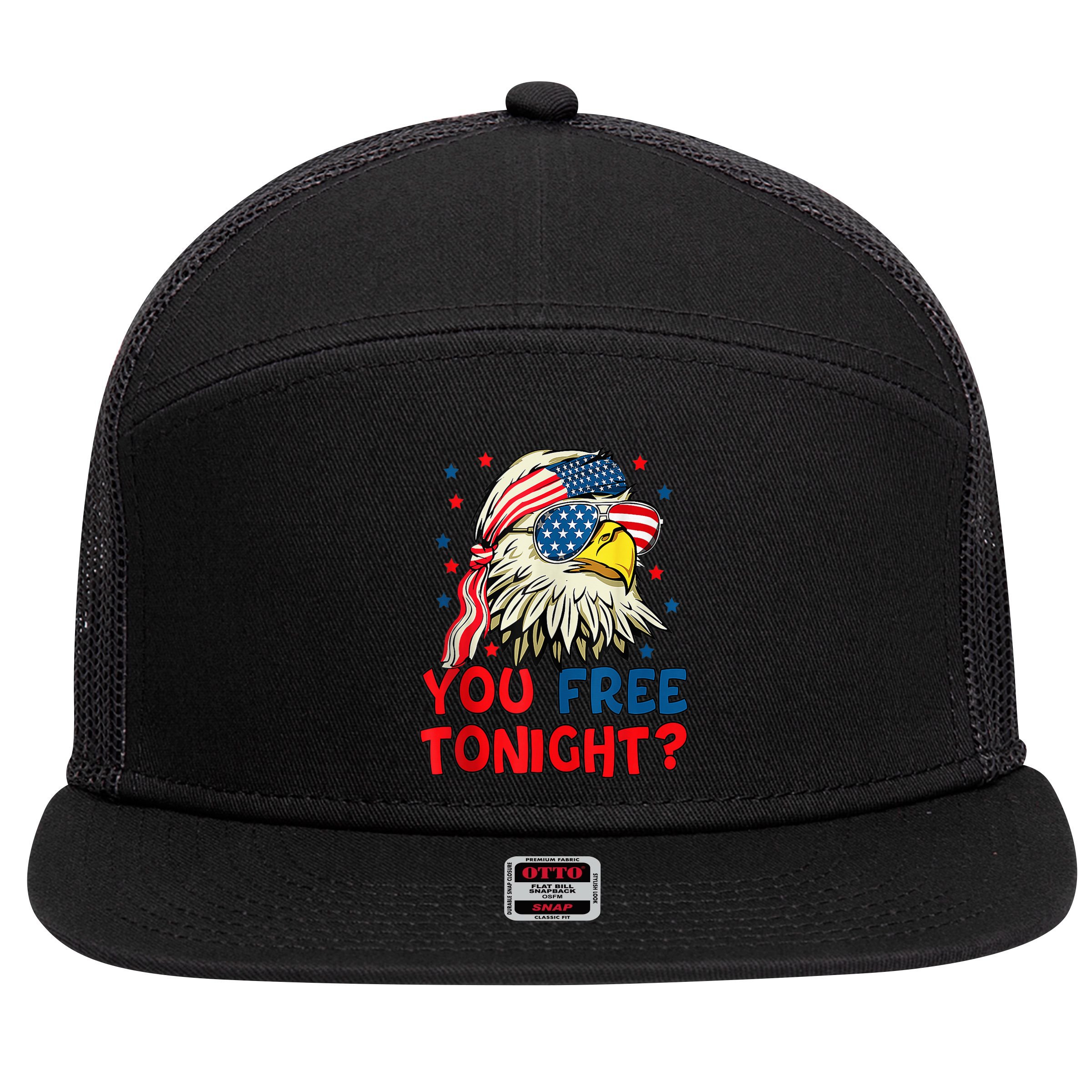 You Free Tonight Bald Eagle Mullet American Flag 4th Of July 7 Panel Mesh Trucker Snapback Hat