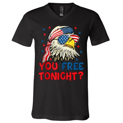 You Free Tonight Bald Eagle Mullet American Flag 4th Of July V-Neck T-Shirt