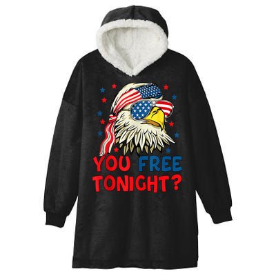 You Free Tonight Bald Eagle Mullet American Flag 4th Of July Hooded Wearable Blanket