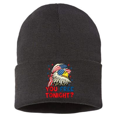 You Free Tonight Bald Eagle Mullet American Flag 4th Of July Sustainable Knit Beanie