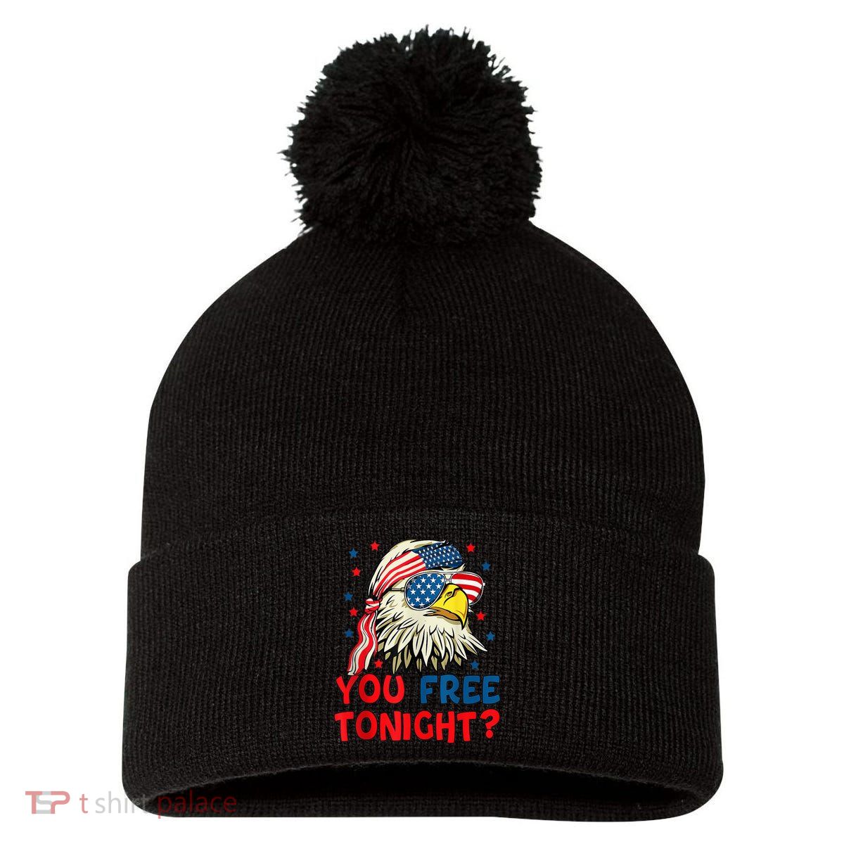 You Free Tonight Bald Eagle Mullet American Flag 4th Of July Pom Pom 12in Knit Beanie