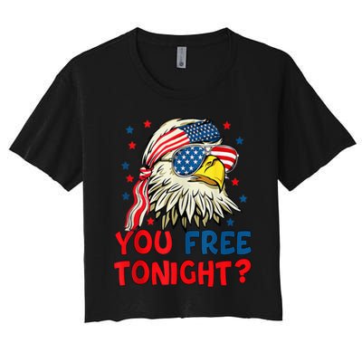 You Free Tonight Bald Eagle Mullet American Flag 4th Of July Crop Top