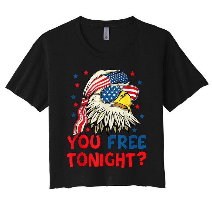 You Free Tonight Bald Eagle Mullet American Flag 4th Of July Women's Crop Top Tee