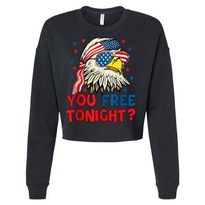 You Free Tonight Bald Eagle Mullet American Flag 4th Of July Cropped Pullover Crew