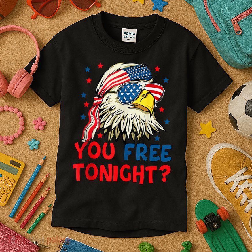 You Free Tonight Bald Eagle Mullet American Flag 4th Of July Kids T-Shirt