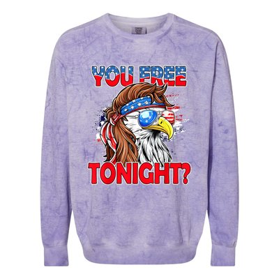 You Free Tonight Usa American Flag Patriotic Eagle Mullet Funny Gift Colorblast Crewneck Sweatshirt