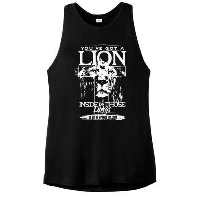 Youve Got A Lion Inside Of Those Lungs Praise The Lord Ladies PosiCharge Tri-Blend Wicking Tank