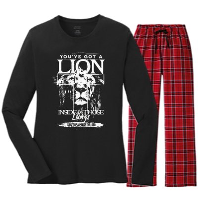 Youve Got A Lion Inside Of Those Lungs Praise The Lord Women's Long Sleeve Flannel Pajama Set 