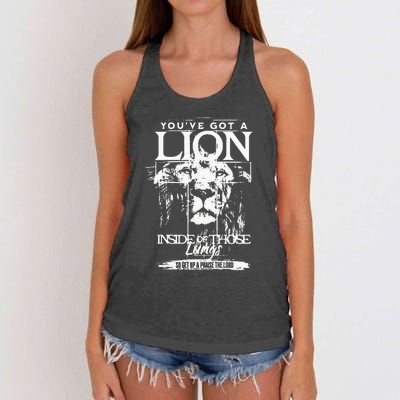 Youve Got A Lion Inside Of Those Lungs Praise The Lord Women's Knotted Racerback Tank