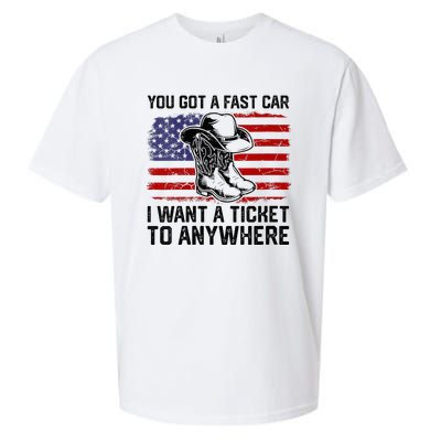 You Got A Fast Car I Want A Ticket To Anywhere Usa Flag Sueded Cloud Jersey T-Shirt