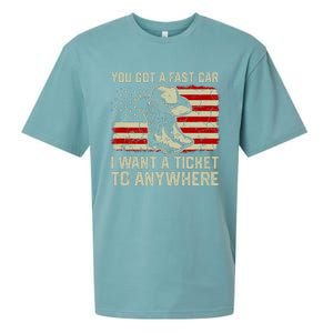 You Got A Fast Car I Want A Ticket To Anywhere Us Flag Sueded Cloud Jersey T-Shirt