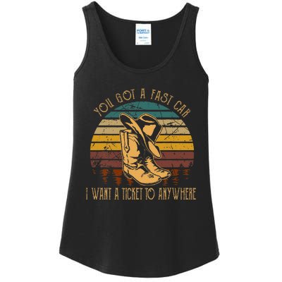 You Got A Fast Car I Want A Ticket To Anywhere Cowboy Boots Ladies Essential Tank