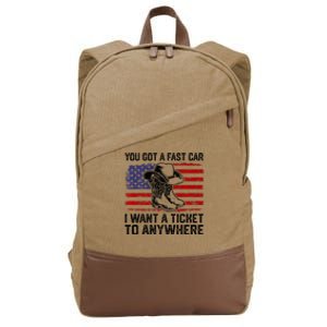 You Got A Fast Car I Want A Ticket To Anywhere Usa Flag Cotton Canvas Backpack