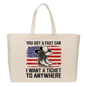 You Got A Fast Car I Want A Ticket To Anywhere Usa Flag Cotton Canvas Jumbo Tote