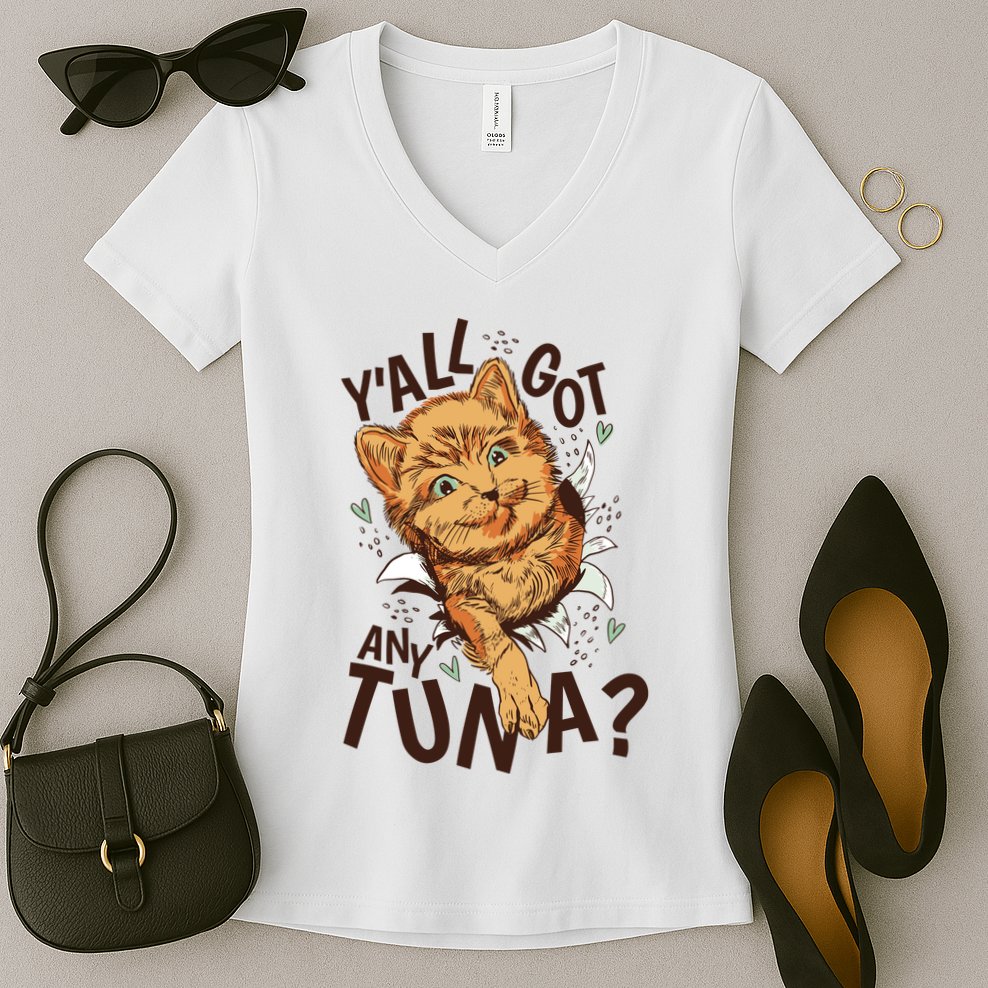Yall Got Any Tuna Funny Cat Women's V-Neck T-Shirt
