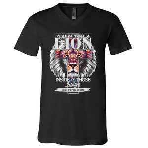 YouVe Got A Lion Inside Of Those Lungs Christian Religious V-Neck T-Shirt