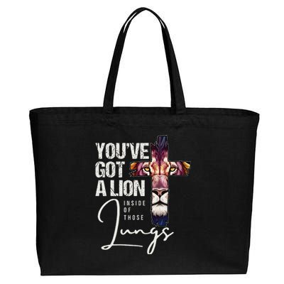 YouVe Got A Lion Inside Of Those Lungs Jesus Christian Lion Cotton Canvas Jumbo Tote