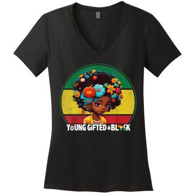 Young Gifted And Black Month History Baby Girl Vintage Women's V-Neck T-Shirt