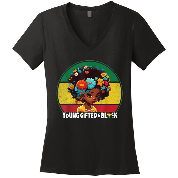 Young Gifted And Black Month History Baby Girl Vintage Women's V-Neck T-Shirt