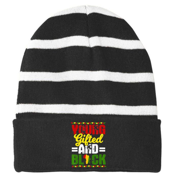 Young Gifted Black Melanin African Black History Month Striped Beanie with Solid Band