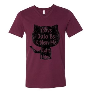 You Gato Be Kitten Me Right Meow Distressed Cat Pun V-Neck T-Shirt