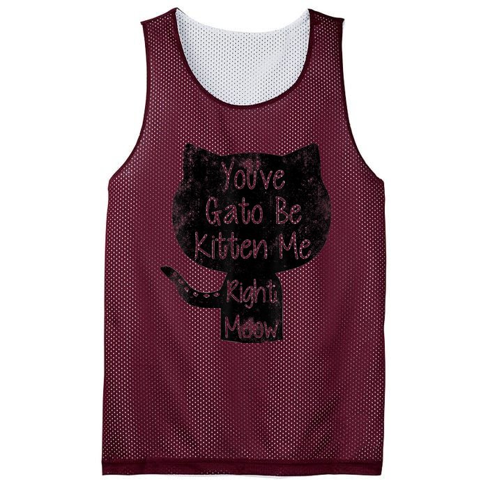 You Gato Be Kitten Me Right Meow Distressed Cat Pun Mesh Reversible Basketball Jersey Tank