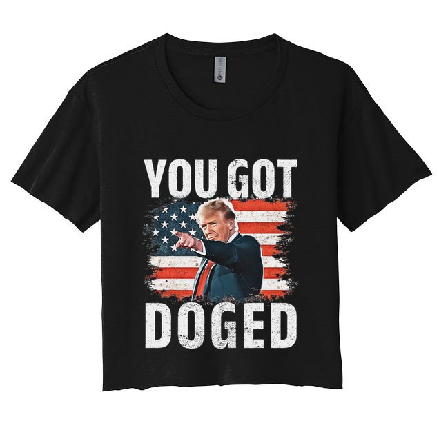 You Got Doged Funny Trump Vintage American Flag Doged Crop Top