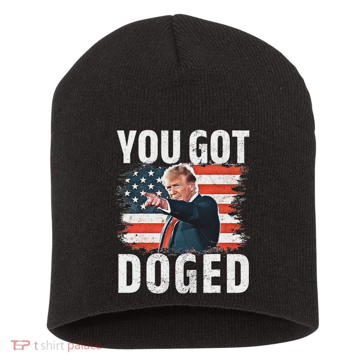 You Got Doged Funny Trump Vintage American Flag Doged Short Acrylic Beanie