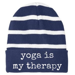 Yoga Gifts For Women Men Yoga Is My Therapy Yoga Saying Striped Beanie with Solid Band