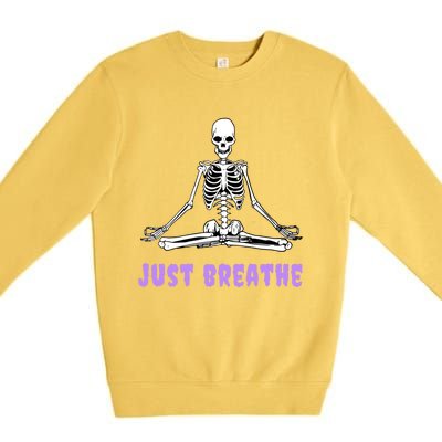 Yoga Gothic Goth Skeleton Just Breathe Meditation Skeleton Meaningful Gift Premium Crewneck Sweatshirt