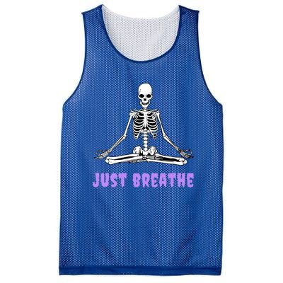 Yoga Gothic Goth Skeleton Just Breathe Meditation Skeleton Meaningful Gift Mesh Reversible Basketball Jersey Tank