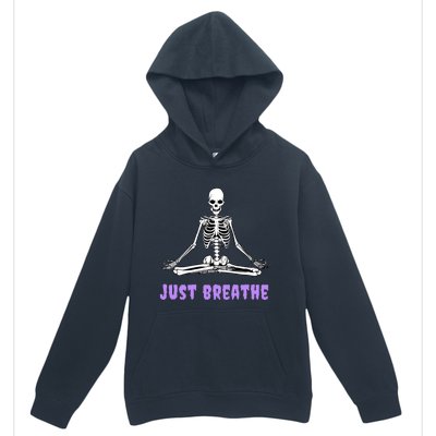 Yoga Gothic Goth Skeleton Just Breathe Meditation Skeleton Meaningful Gift Urban Pullover Hoodie