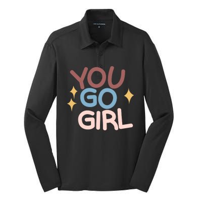 You Go Girl Retro Silk Touch Performance Long Sleeve Polo