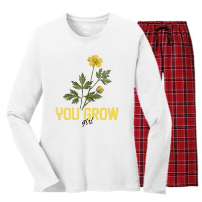 You Grow Girl Gardening And Flower Women's Long Sleeve Flannel Pajama Set 