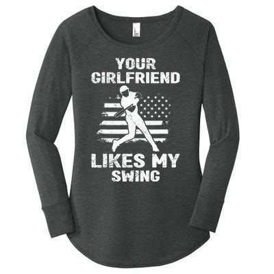 Your Girlfriend Likes My Swing Funny Baseball Women's Perfect Tri Tunic Long Sleeve Shirt