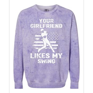 Your Girlfriend Likes My Swing Funny Baseball For Men And Children Colorblast Crewneck Sweatshirt