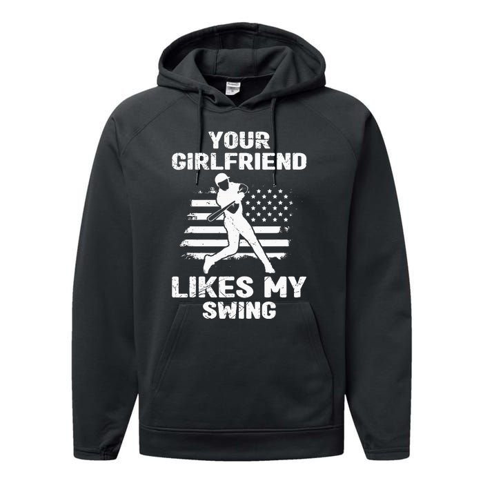 Your Girlfriend Likes My Swing Funny Baseball For Men And Children Performance Fleece Hoodie