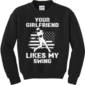 Your Girlfriend Likes My Swing Funny Baseball For Men And Children Kids Sweatshirt