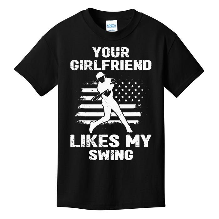 Your Girlfriend Likes My Swing Funny Baseball For Men And Children Kids T-Shirt