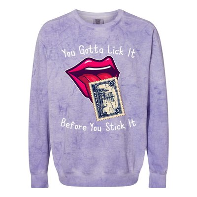 You Gotta Lick It Before You Stick It Funny Adult Joke Colorblast Crewneck Sweatshirt