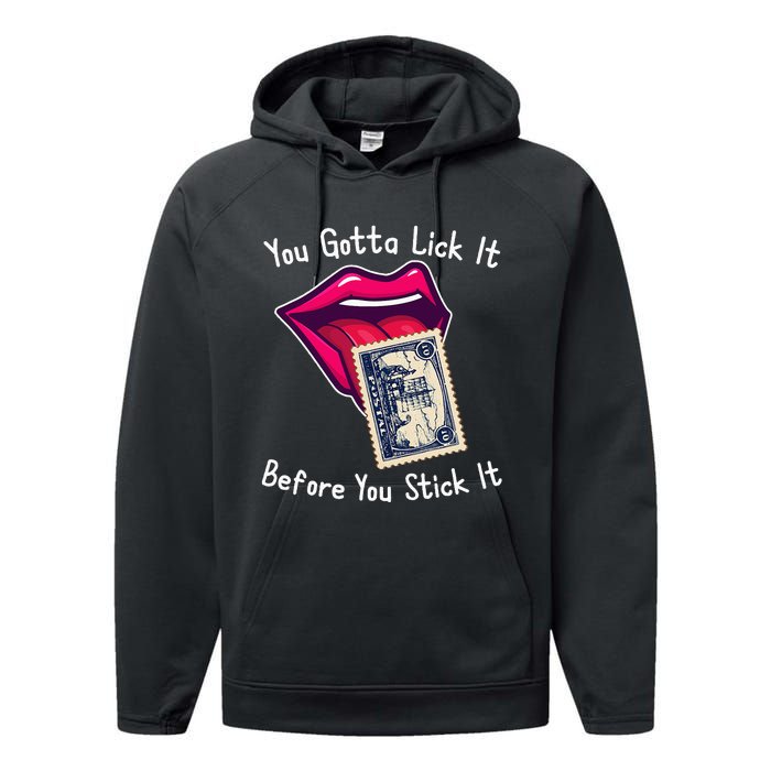 You Gotta Lick It Before You Stick It Funny Adult Joke Performance Fleece Hoodie