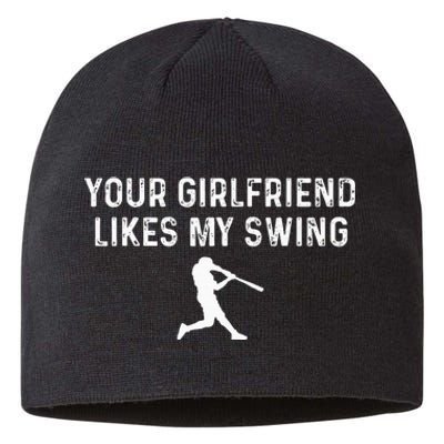 Your Girlfriend Likes My Swing Funny Baseball Sustainable Beanie