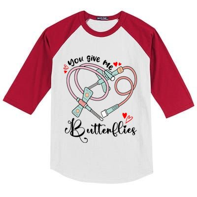 You Give Me Butterflies Phlebotomist Nurse Medical Lab Assistant Tech Lab Week Kids Colorblock Raglan Jersey