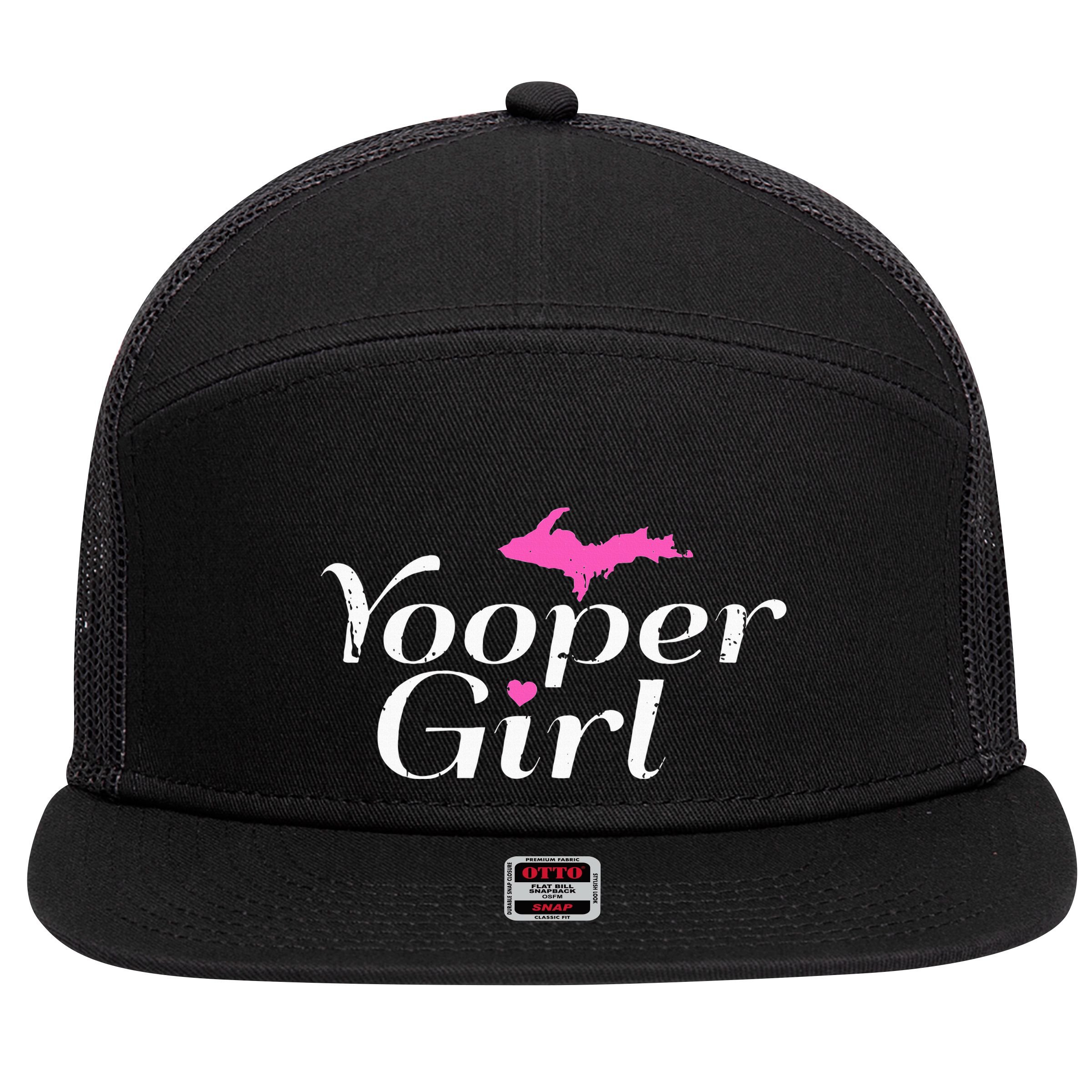 Yooper Girl Michigan Upper Peninsula Midwest Roots 7 Panel Mesh Trucker Snapback Hat