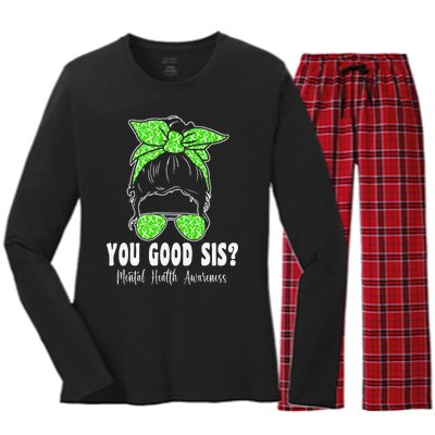 You Good Sis Mental Health Matters Awareness Human Brain Women's Long Sleeve Flannel Pajama Set 