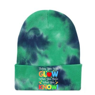 You Glow Show What You Know Teacher Test Day Tie Dye 12in Knit Beanie