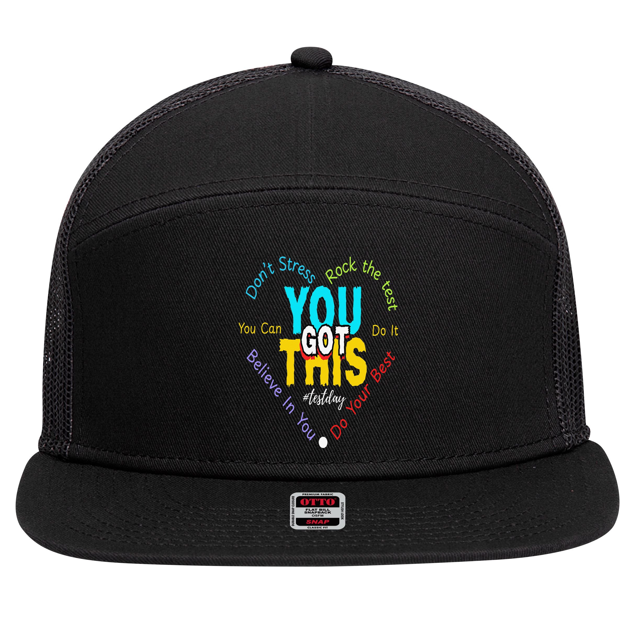 You Got This DonT Stress Rock The Test Test Day Teacher 7 Panel Mesh Trucker Snapback Hat