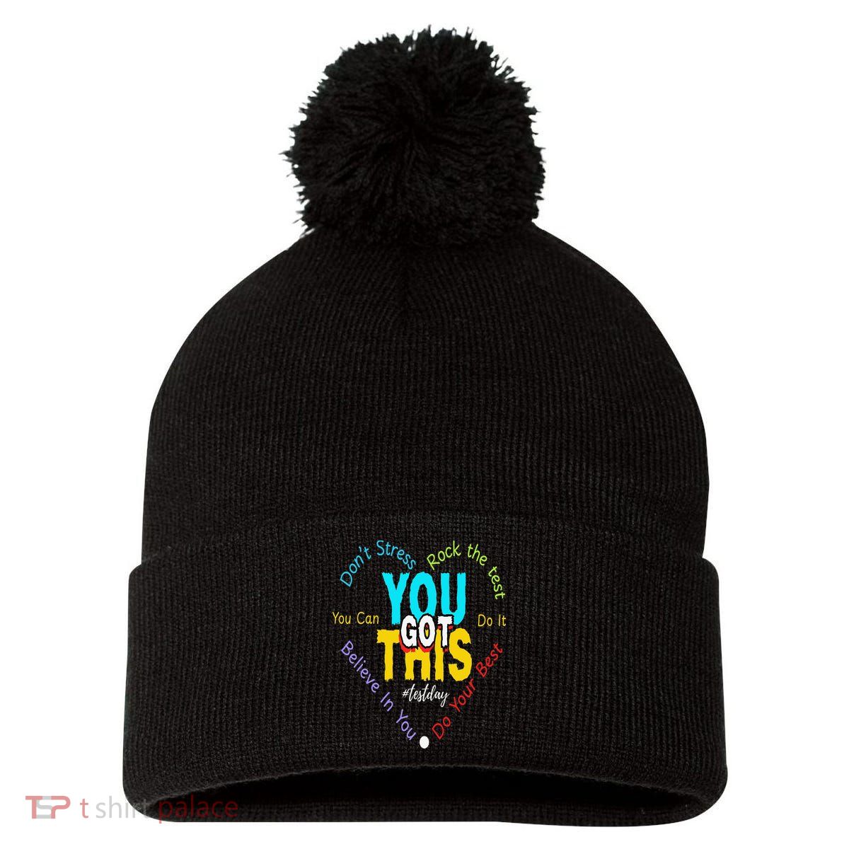 You Got This DonT Stress Rock The Test Test Day Teacher Pom Pom 12in Knit Beanie