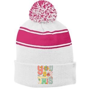 You Got This Testing Day Groovy Motivational Teacher Student Stripe Pom Pom Beanie